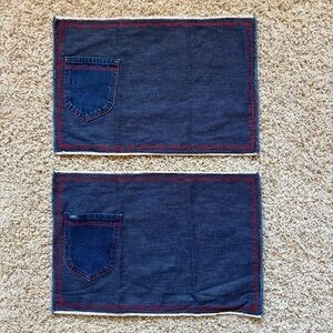 Denim Placemats with Lee Pockets, Red BBQ Stitching, handmade